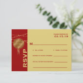 Doppel Glück Golden Lanterns Chinesische Hochzeit RSVP Karte (Stehend Vorderseite)