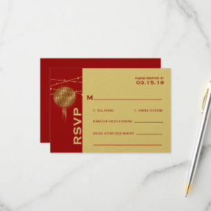 Doppel Glück Golden Lanterns Chinesische Hochzeit RSVP Karte