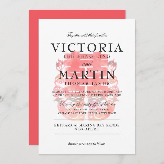 Doppel-Glück & Mandarin Ducks Chinesische Hochzeit Einladung (Vorne/Hinten)