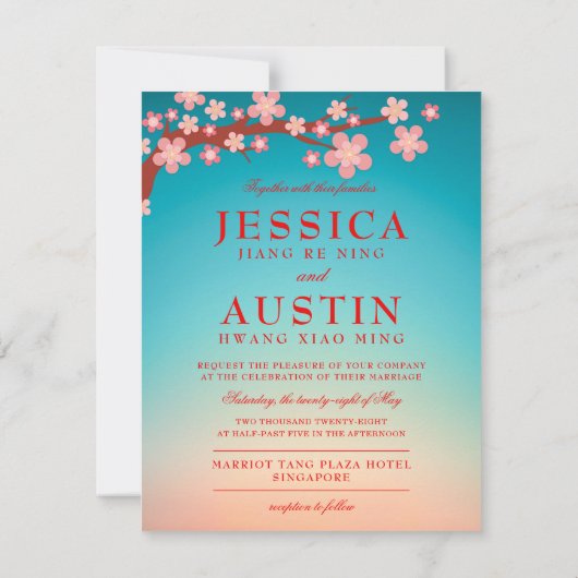 Doppel-Glück New Dawn chinesischer Hochzeit Einladung (Rückseite)