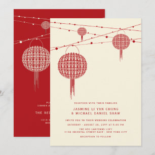 Doppel Glück Red Lanterns Chic Chinese Wedding Einladung
