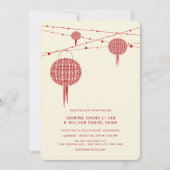 Doppel Glück Red Lanterns Chic Chinese Wedding Einladung (Vorderseite)