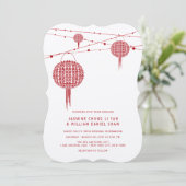 Doppel Glück Red Lanterns Chic Chinese Wedding Einladung (Stehend Vorderseite)