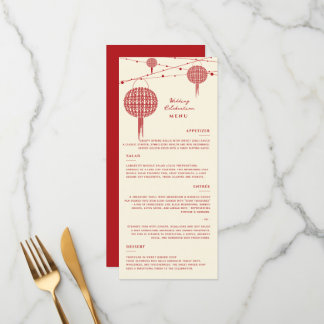 Doppel Glück Red Lanterns Chic Chinese Wedding Menükarte