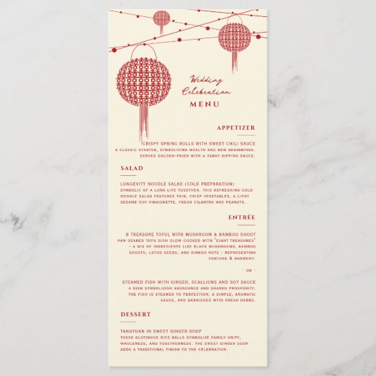 Doppel Glück Red Lanterns Chic Chinese Wedding Menükarte (Vorderseite)