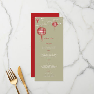 Doppel Glück Red Lanterns Chic Chinese Wedding Menükarte