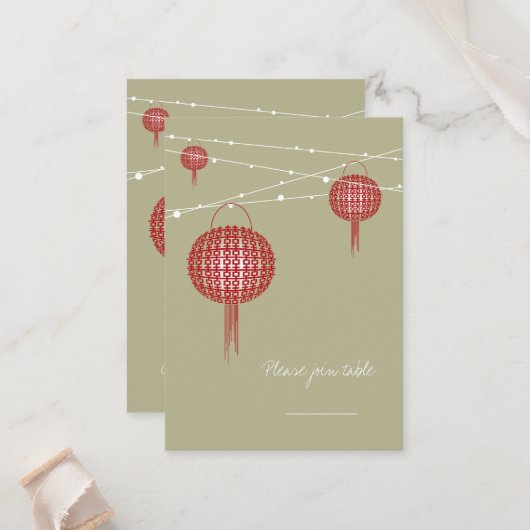 Doppel Glück Red Lanterns Chic Chinese Wedding Platzkarte (Vorderseite/Rückseite Beispiel)