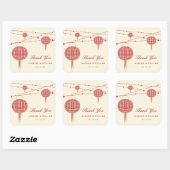 Doppel Glück Red Lanterns Chic Chinese Wedding Quadratischer Aufkleber (Blatt)