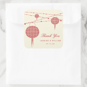 Doppel Glück Red Lanterns Chic Chinese Wedding Quadratischer Aufkleber