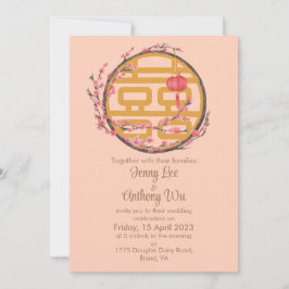 Doppel-Glück Sakura Chinesische Hochzeit Einladung