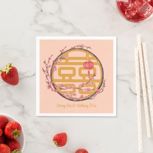 Doppel-Glück Sakura Chinesische Hochzeit Serviette (Beispiel)
