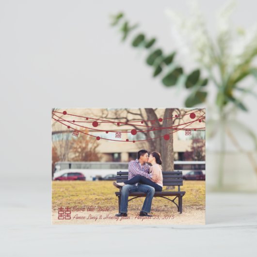 Doppel-Glücksklettern Hochzeit Speichern Sie das D Ankündigungspostkarte (Stehend Vorderseite)