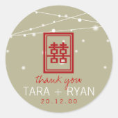 Doppel Happiness Fairy Lights Chic Chinesische Hoc Runder Aufkleber (Vorderseite)