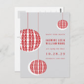 Doppel Happiness Lanterns Chinesisch Save the Date Postkarte (Vorne/Hinten)