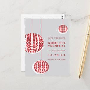 Doppel Happiness Lanterns Chinesisch Save the Date Postkarte