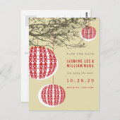 Doppel Happiness Lanterns Chinesisch Save the Date Postkarte (Vorne/Hinten)