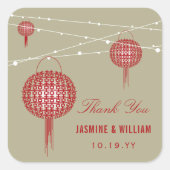 Doppel Happiness Lanterns Chinesische Gastgeschenk Quadratischer Aufkleber (Vorderseite)