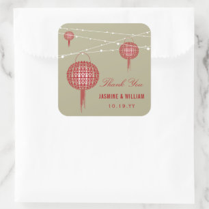 Doppel Happiness Lanterns Chinesische Gastgeschenk Quadratischer Aufkleber