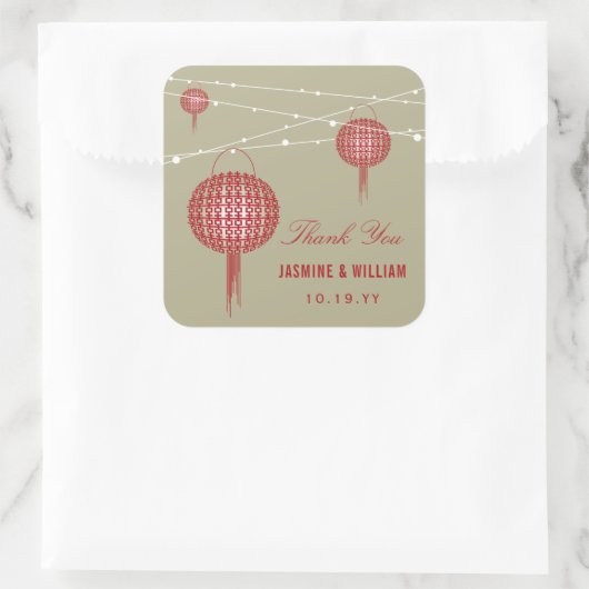 Doppel Happiness Lanterns Chinesische Gastgeschenk Quadratischer Aufkleber (Tasche)