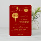 Doppel Happiness Lanterns Moderne Chinesische Hoch Folieneinladung (Stehend vorne)