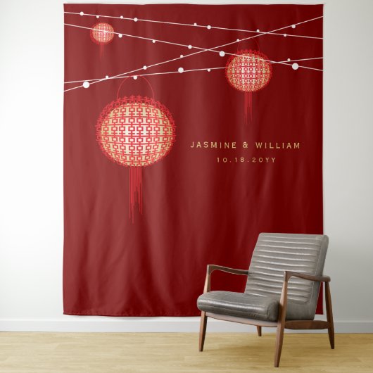 Doppel-Happiness-Laternen für Hochzeiten Foto Hint Wandteppich (Beispiel)