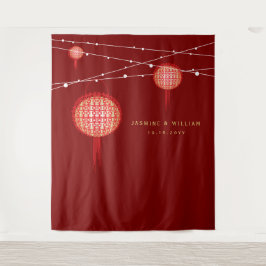 Doppel-Happiness-Laternen für Hochzeiten Foto Hint Wandteppich