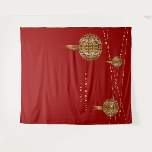 Doppel-Happiness-Laternen für Hochzeiten Foto Hint Wandteppich (Vorderseite (Horizontal))