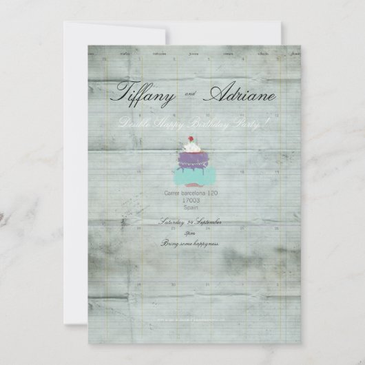 Doppel Happy Birthday Cake Kirsche Einladung (Vorderseite)