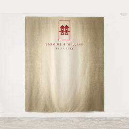 Doppel-Happy Chinesisch Hochzeit Foto Hintergrund Wandteppich