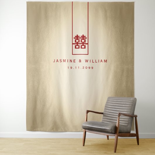 Doppel-Happy Chinesisch Hochzeit Foto Hintergrund Wandteppich (Beispiel)