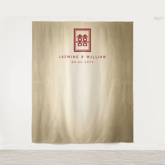 Doppel-Happy Chinesisch Hochzeit Foto Hintergrund Wandteppich (Vorderseite)