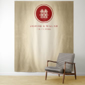 Doppel-Happy Chinesisch Hochzeit Foto Hintergrund Wandteppich (Beispiel)