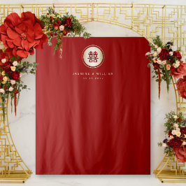 Doppel-Happy Chinesisch Hochzeit Foto Hintergrund Wandteppich