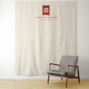 Doppel-Happy Chinesisch Hochzeit Foto Hintergrund Wandteppich