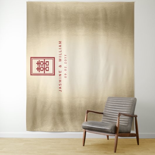 Doppel-Happy Chinesisch Hochzeit Foto Hintergrund Wandteppich (Beispiel)