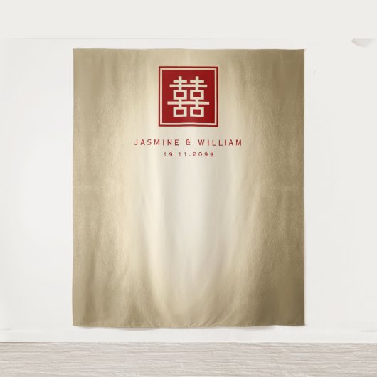 Doppel-Happy Chinesisch Hochzeit Foto Hintergrund Wandteppich (Vorderseite)
