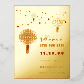Doppel-Happy Lanterns Chinesisch Save the Date für Folie Einladungspostkarte (Vorderseite)