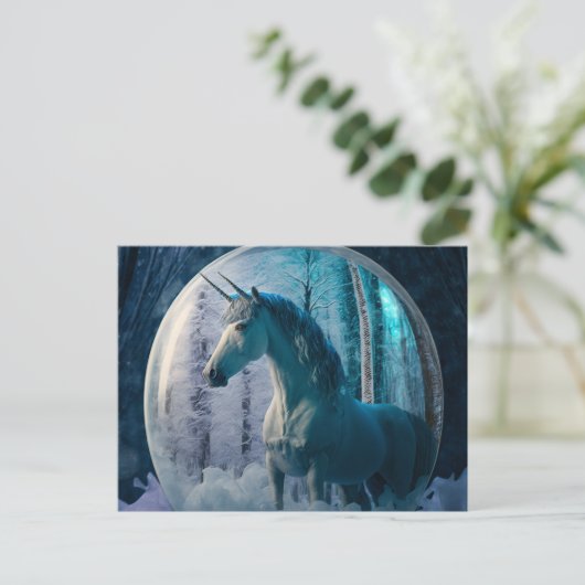 Doppel-Horned Unicorn in einer Frostschneeglobe Postkarte (Stehend Vorderseite)