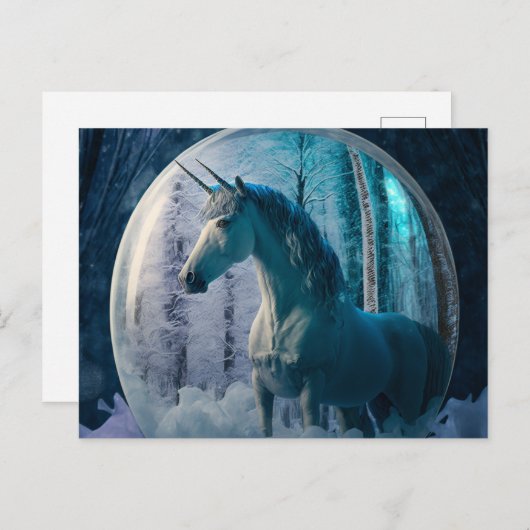 Doppel-Horned Unicorn in einer Frostschneeglobe Postkarte (Vorne/Hinten)