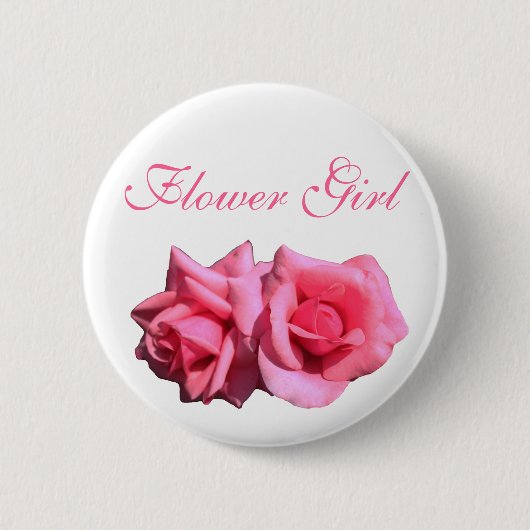 Doppel-Hot-Rosa-Rose Blume Blume Mädchen Hochzeit Button (Vorderseite)