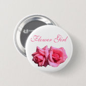 Doppel-Hot-Rosa-Rose Blume Blume Mädchen Hochzeit Button (Vorne & Hinten)