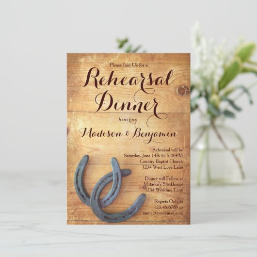 Doppel-Hufeisen Probe Abendessen Einladung (Stehend Vorderseite)