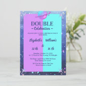 Doppel-Joint-Zwillingsgeburtstag Boy Girl Einladung (Stehend Vorderseite)