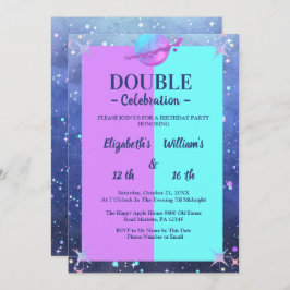 Doppel-Joint-Zwillingsgeburtstag Boy Girl Einladung
