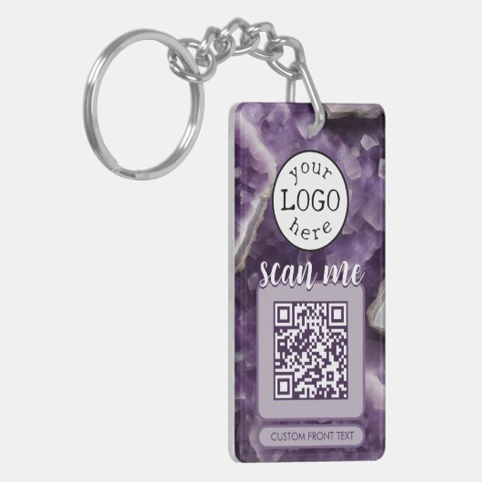 Doppel-QR-Code für Business Lila Amethyst Schlüsselanhänger (Vorderseite links)