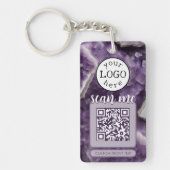 Doppel-QR-Code für Business Lila Amethyst Schlüsselanhänger (Vorderseite)