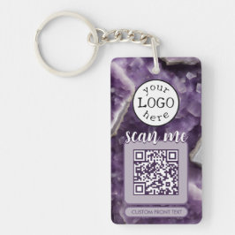 Doppel-QR-Code für Business Lila Amethyst Schlüsselanhänger