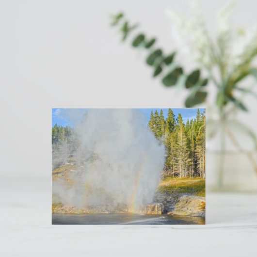 Doppel-Regenbogen bei Riverside Geyser, Gelbstein Postkarte (Stehend Vorderseite)