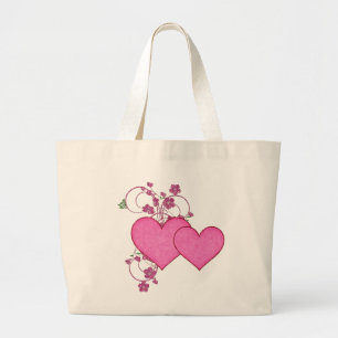 Doppel-Rosa Herz & Glitzer Design Valentinstag Jumbo Stoffbeutel