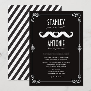 Doppel-Schnurrbärte lieben vintage klassische schw Einladung